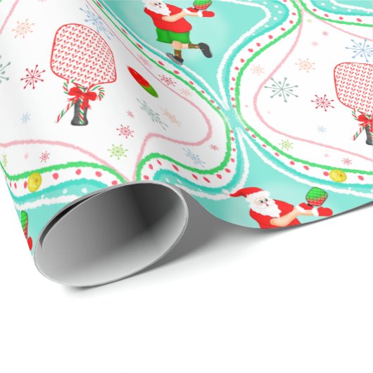 Papier Cadeau Père Noël Noël Pickleball Ogee Motif Wrapper P (Coin rond)