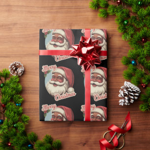 Papier Cadeau Père Noël noir Noël rétro vintage vacances 