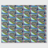 Papier Cadeau Père Noël nourrit ses vaches Noël (Plat)