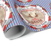 Papier Cadeau Père Noël Official Seal Rudolph sur Blue & Red Str (Coin rond)