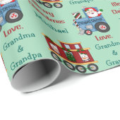 Papier Cadeau Père Noël Penguin Train Enfants Noël (Coin rond)