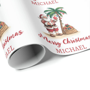 Papier Cadeau Père Noël personnalisé Plage Tropicale Palmier Haw