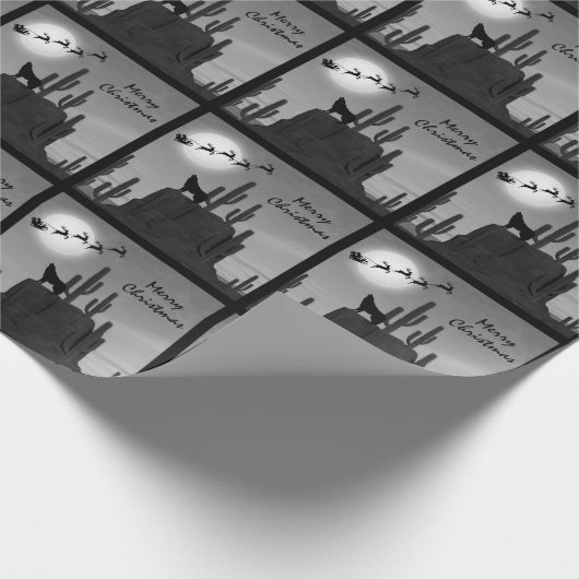 Papier Cadeau Père Noël Pleine lune Wolf Desert Southwestern Noë (Coin)