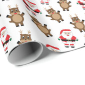Papier Cadeau Père Noël Red Reindeer White Arrière - plan Motif (Coin rond)