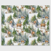 Papier Cadeau Père Noël Reindeer Repose Dans La Forêt (Plat)