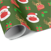 Papier Cadeau père Noël Reindeer Visage Masque Vert foncé Noël (Coin rond)