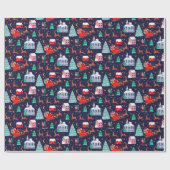 Papier Cadeau Père Noël & Reindeers Noël Nuit Nordique Village (Plat)