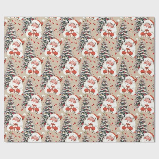 Papier Cadeau Père Noël Rétro Avec Étoiles Emballage Papier (Plat)