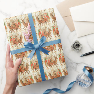 Papier Cadeau Père Noël rétro Renne Noël vintage