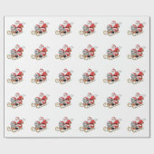 Papier Cadeau Père Noël Riding Sleigh avec Moo Deng Baby Hippo (Plat)