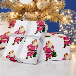 Papier Cadeau Père Noël rose pour Noël blanc