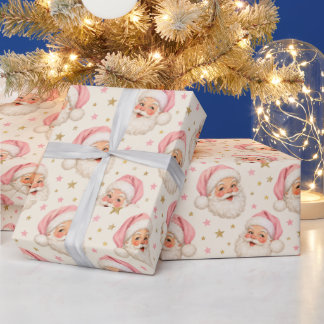 Papier Cadeau Père Noël Rose Rétro Noël Fantaisiste