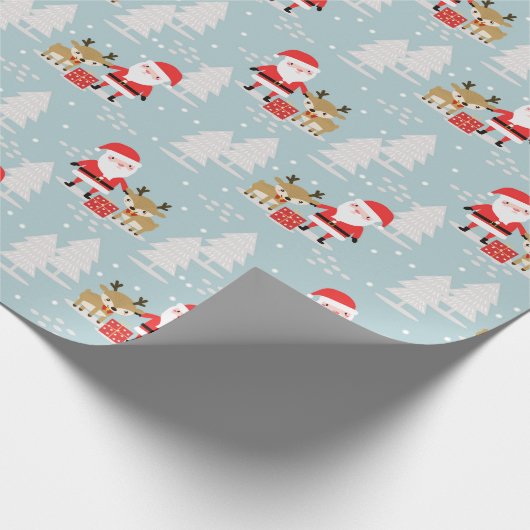 Papier Cadeau Père Noël Rudolph et Pine Trees (Coin)