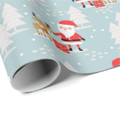 Papier Cadeau Père Noël Rudolph et Pine Trees (Coin rond)