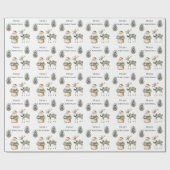 Papier Cadeau Père Noël Russe Vert Noël Pinecone Cerf (Plat)