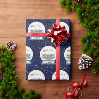 Papier Cadeau Père Noël Sleigh En Corée Snow Globe (Personnalisé