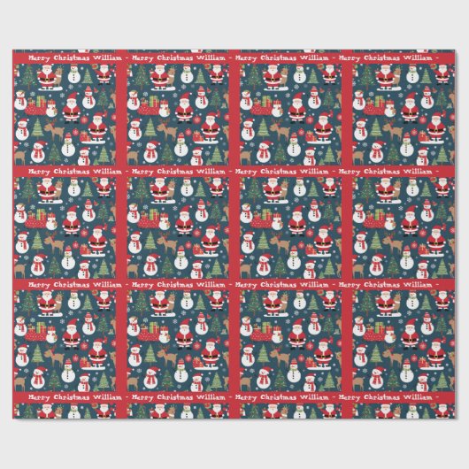 Papier Cadeau Père Noël Snowman Ajouter nom et texte joli Noël (Plat)