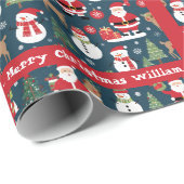 Papier Cadeau Père Noël Snowman Ajouter nom et texte joli Noël (Coin rond)