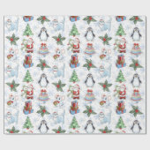 Papier Cadeau Père Noël Snowman Chat Pingouin Papier à enveloppe (Plat)