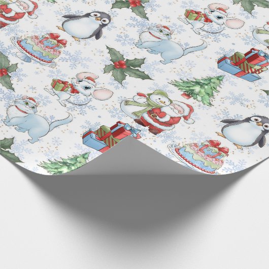 Papier Cadeau Père Noël Snowman Chat Pingouin Papier à enveloppe (Coin)