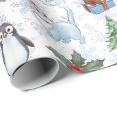 Papier Cadeau Père Noël Snowman Chat Pingouin Papier à enveloppe (Coin rond)