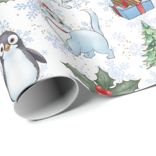Papier Cadeau Père Noël Snowman Chat Pingouin Papier à enveloppe (Coin rond)