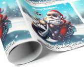 Papier Cadeau Père Noël sur une moto dans la neige (Coin rond)