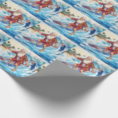 Papier Cadeau Père Noël surfant sur une grosse vague (Coin)