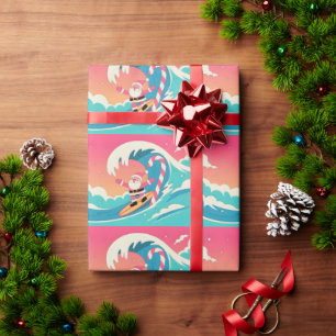 Papier Cadeau Père Noël surfant sur une vague de canne à sucre