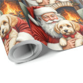 Papier Cadeau Père Noël tenant l'art de Noël de Cockapoo (Coin rond)
