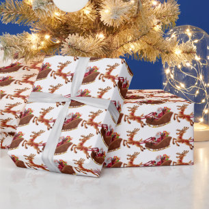 Papier Cadeau Père Noël Traîneau Noël Cadeaux et Renne