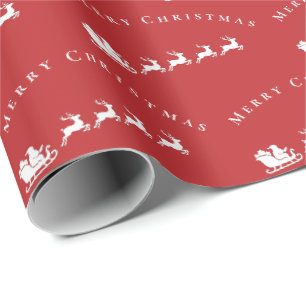 Papier Cadeau Père Noël traîneau rennes Joyeux Noël rouge blanc