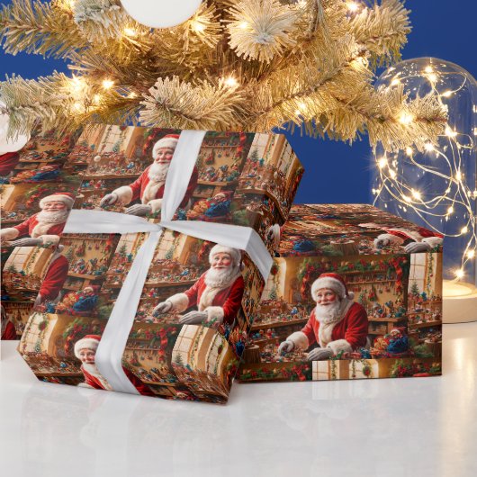 Papier Cadeau Père Noël Travailler dans son atelier de jouets de (Vacances)