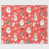 Papier Cadeau Père Noël Trees Snowflakes Noël Rouge (Plat)