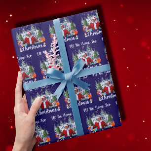 Papier Cadeau Père Noël Trump Je serai à la maison pour Noël Fun
