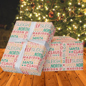 Papier Cadeau Père Noël Typographie Rouge Vert mignonne Ajouter