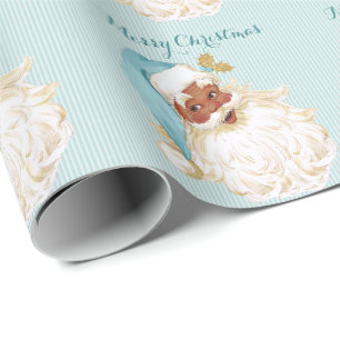Papier Cadeau Père Noël victorien vintage de couleur turquoise
