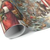 Papier Cadeau Père Noël victorienne avec animaux présents et for (Coin rond)