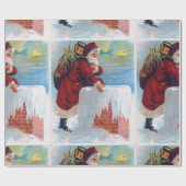 Papier Cadeau Père Noël vintage avec Chimney (Plat)