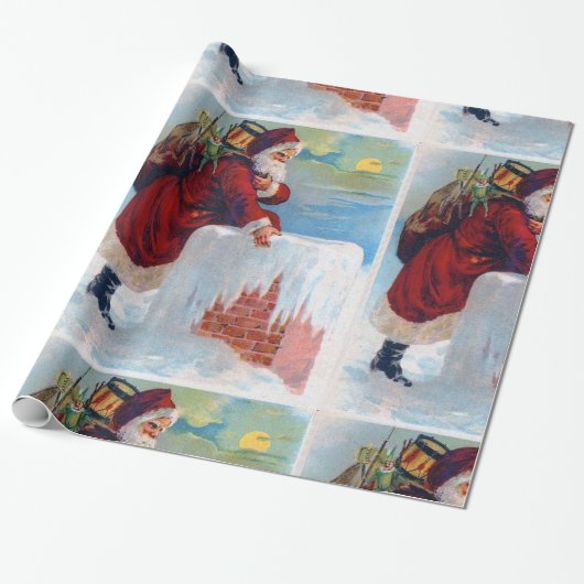 Papier Cadeau Père Noël vintage avec Chimney (Déroulé)