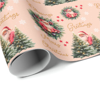 Papier Cadeau Père Noël vintage rose Cadeau