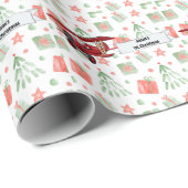 Papier Cadeau Père Noël Vol Avion, Premier Noël Personnalisé (Coin rond)