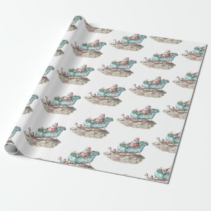 Papier Cadeau Père Noël's Chinoiserie Sleigh sur la plage blanc