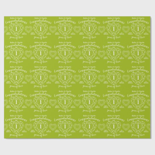 Papier Cadeau Péridot mariage anniversaire 1 année d'amour vert (Plat)
