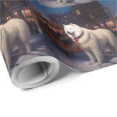 Papier Cadeau Période de fêtes de Noël Samoyède (Coin rond)