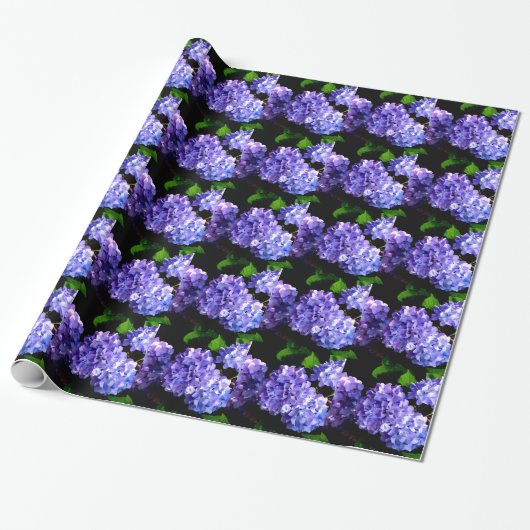 Papier Cadeau Périwinkel hydrangeas fleurs violettes fleurs bleu (Déroulé)