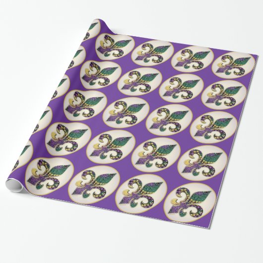 Papier Cadeau Perle Fleur de lis de mardi gras (Déroulé)
