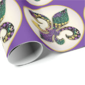 Papier Cadeau Perle Fleur de lis de mardi gras (Coin rond)