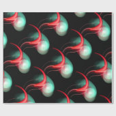 PAPIER CADEAU PERLES ALIENS VERTES ROUGES EN NOIR (Plat)