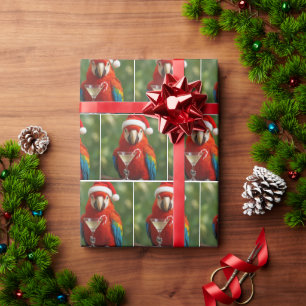 Papier Cadeau Perroquet de Noël tenant un cocktail